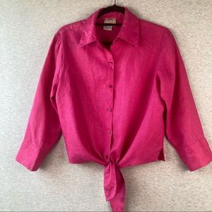Dandy by Randi M. Women’s 100% Linen Top Button Up Tie Front Hot Pink MEDIUM
